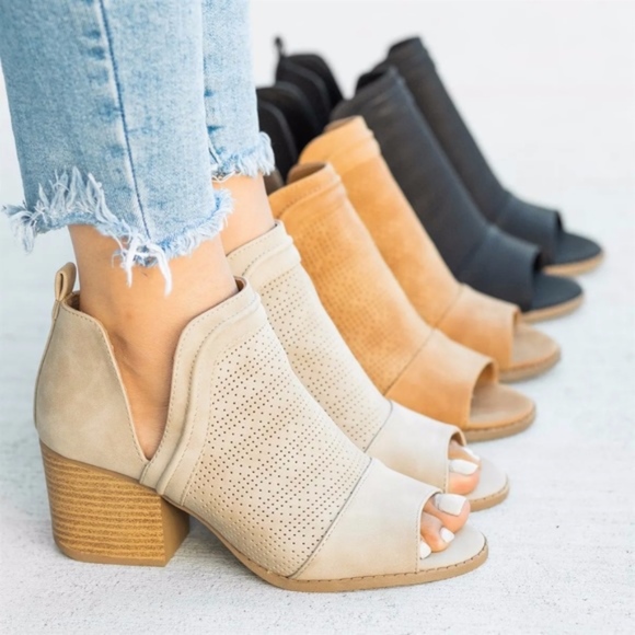 Shoes - SYNDIE Cut Out Booties - TAUPE